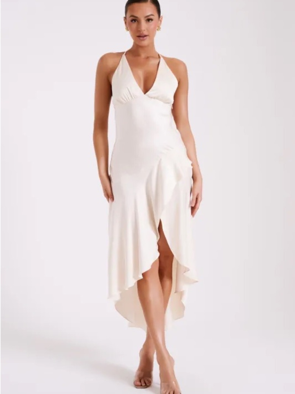 NWT Meshki Casey Satin Midi Dress Ivory